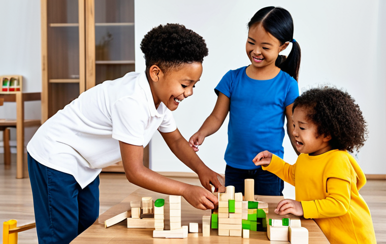주방완구와 성별 관심도 차이 - **Image Prompt:** A group of diverse children (African, Asian, European) happily playing together in...