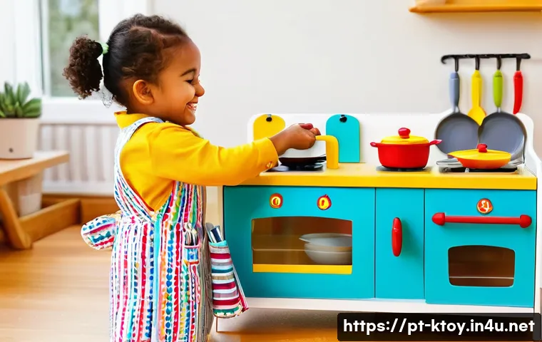 주방완구 포장 디자인 - **Prompt 1: Joyful Sustainable Play Kitchen Adventure**
"A vibrant, eye-level shot of a happy 6-...