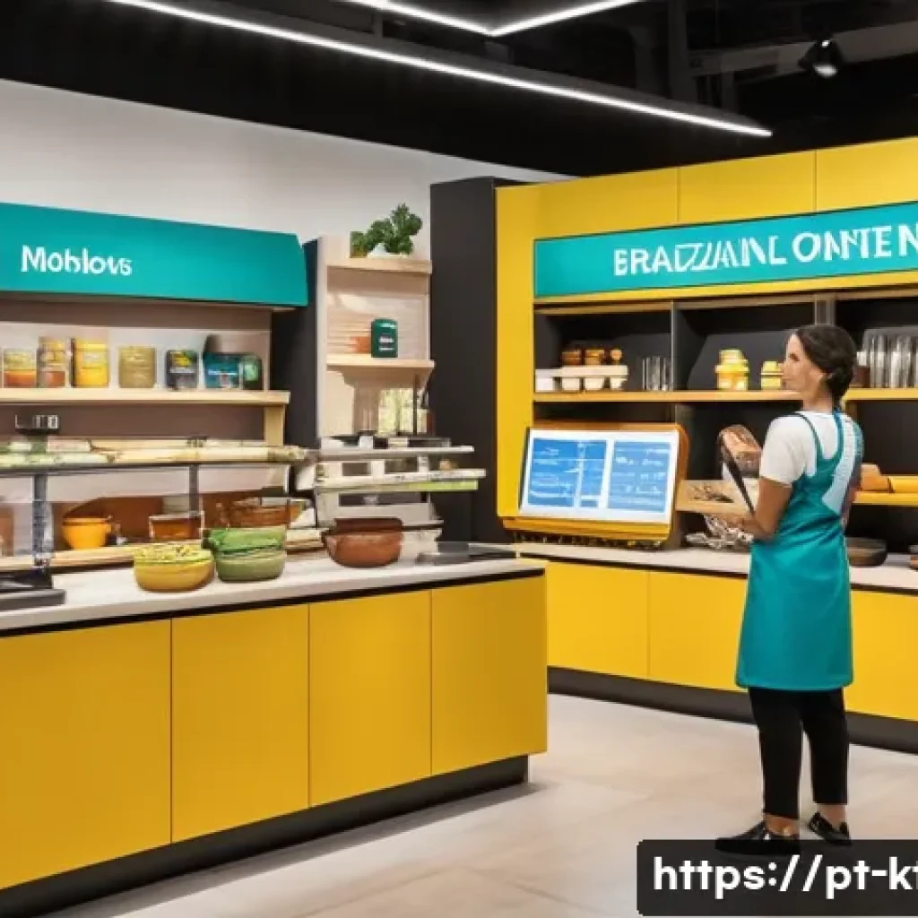 주방완구 쇼핑몰 성공 사례 - A vibrant Brazilian kitchenware store interior showcasing a variety of modern, sustainable kitchen u...